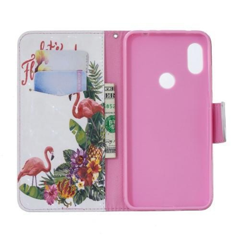 Könnyű PU bőr pénztárca tok a Xiaomi Redmi Note 6 Pro-hoz - flamingó