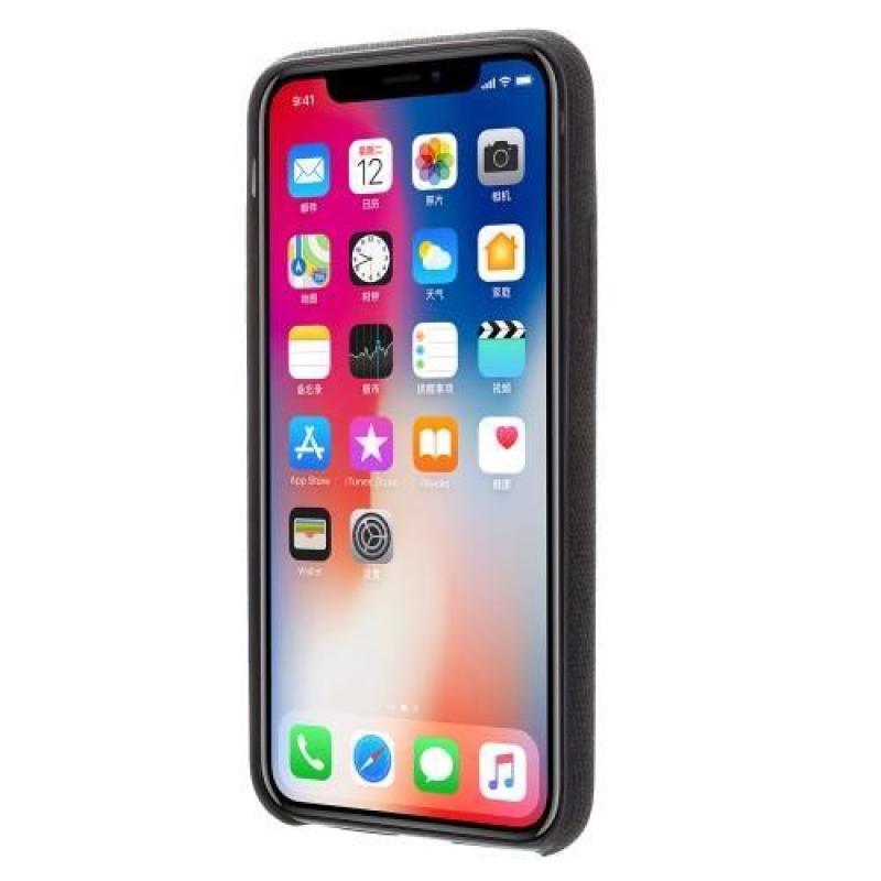 Line műanyag tok PU bőrrel borítva Phone X telefonhoz - fekete