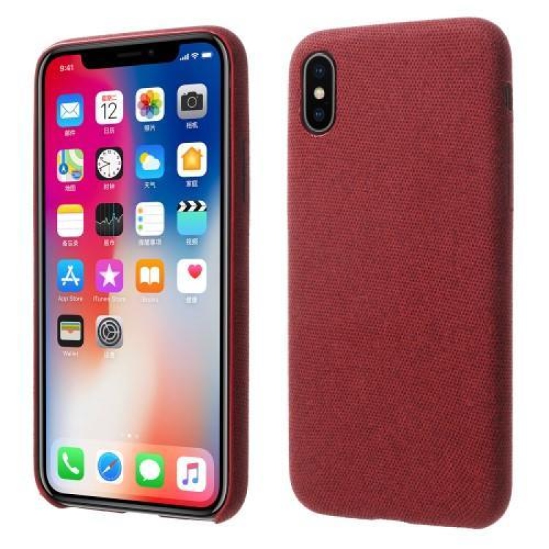 Line műanyag tok PU bőrrel borítva Phone X telefonhoz - piros