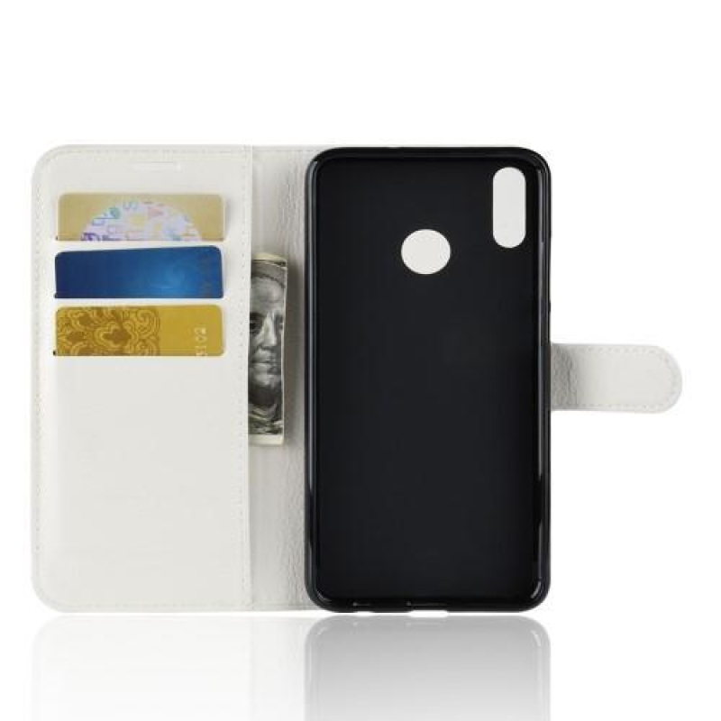 Litchi PU bőr flip tok Honor 8X-hez - fehér