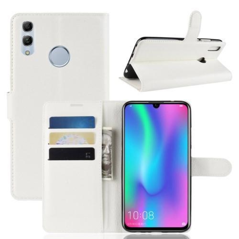 Litchi PU bőr pénztárca tok a Honor 10 Lite és Huawei P Smart (2019) számára - fehér