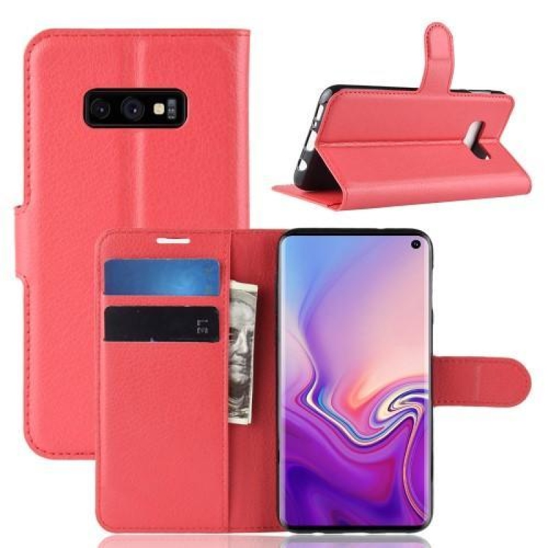 Litchi PU bőr pénztárca tok Samsung Galaxy S10e készülékhez - piros
