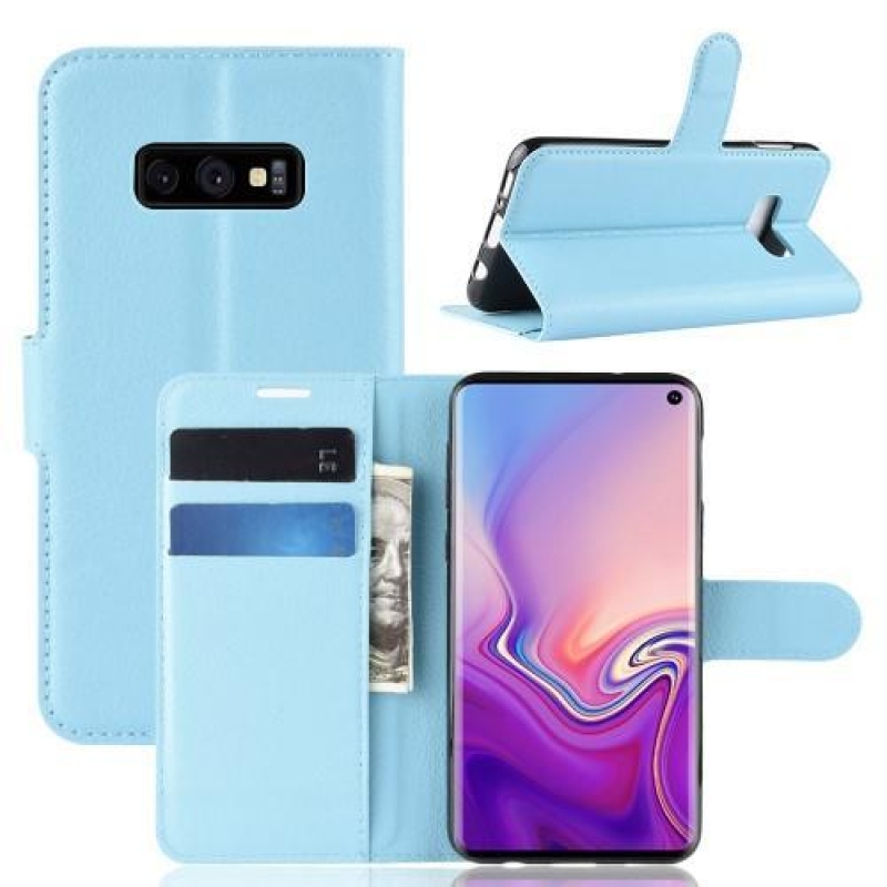 Litchi PU bőr pénztárca tok Samsung Galaxy S10e készülékhez - kék