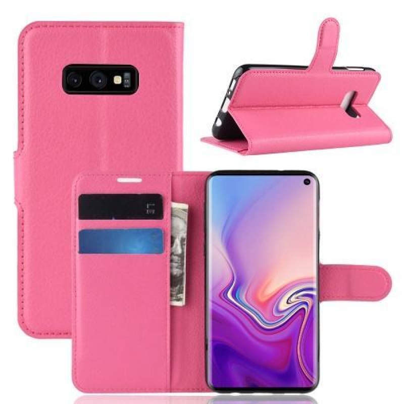 Litchi PU bőr pénztárca tok Samsung Galaxy S10e - rózsaszínű