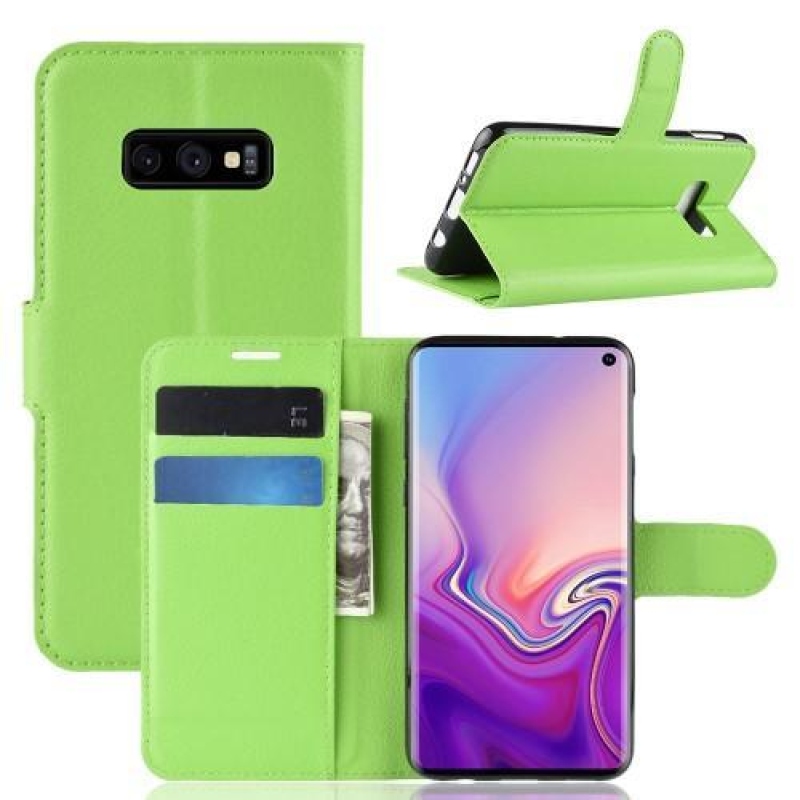 Litchi PU bőr pénztárca tok Samsung Galaxy S10e készülékhez - zöld