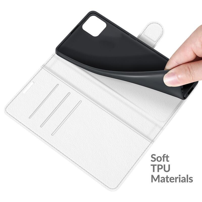 Litchi PU bőr pénztárca tok Samsung Galaxy A22 5G-hez - fehér