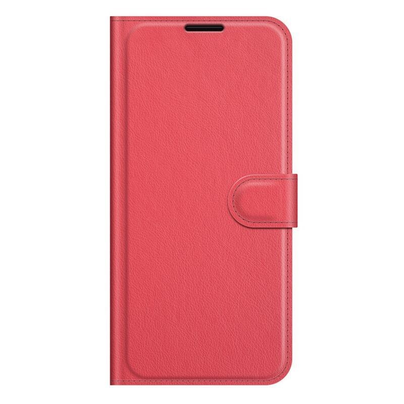Litchi PU bőr pénztárca tok Samsung Galaxy A22 5G-hez - piros