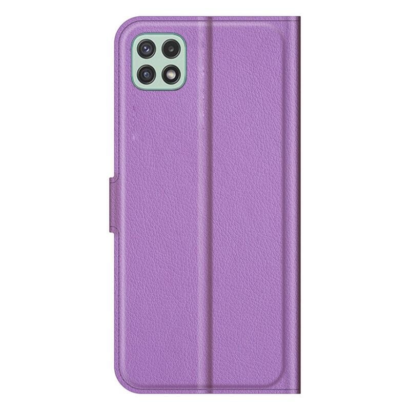 Litchi PU bőr pénztárca tok Samsung Galaxy A22 5G-hez - lila