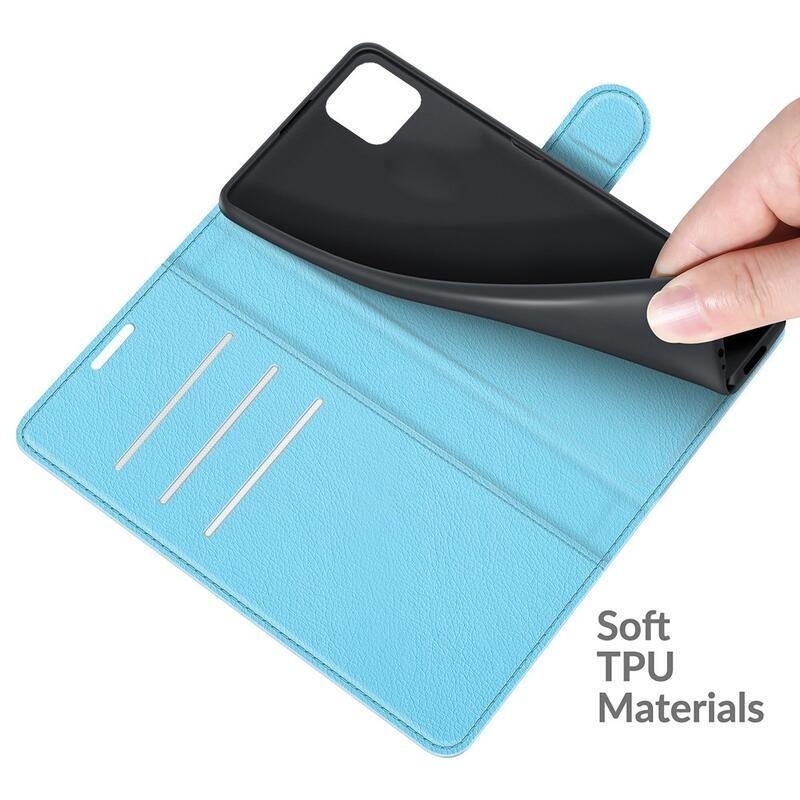 Litchi PU bőr pénztárca tok Samsung Galaxy A22 5G-hez - kék