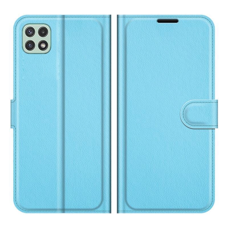 Litchi PU bőr pénztárca tok Samsung Galaxy A22 5G-hez - kék