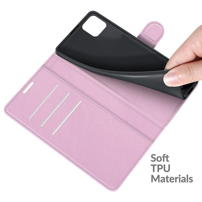 Litchi PU bőr pénztárca tok Samsung Galaxy A22 5G-hez - rózsaszín