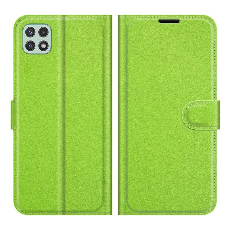 Litchi PU bőr pénztárca tok Samsung Galaxy A22 5G-hez - zöld