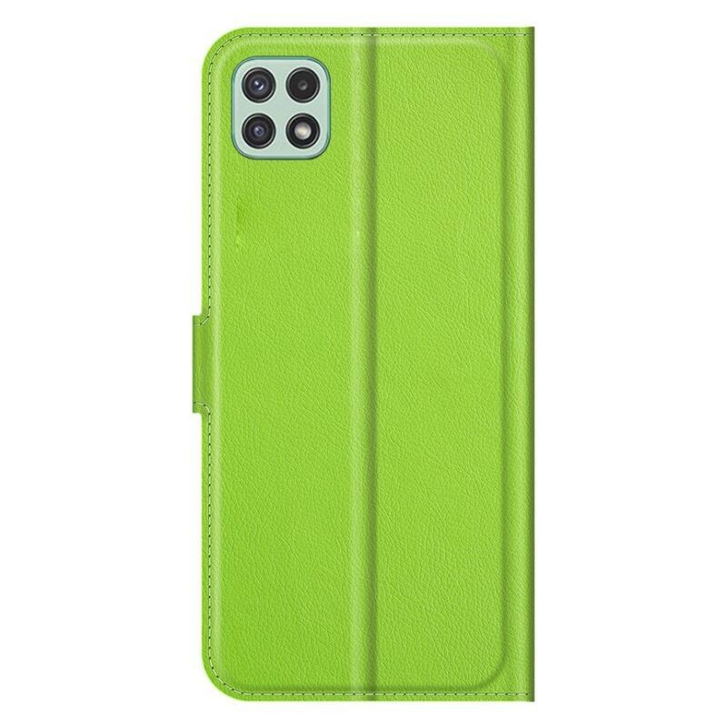 Litchi PU bőr pénztárca tok Samsung Galaxy A22 5G-hez - zöld