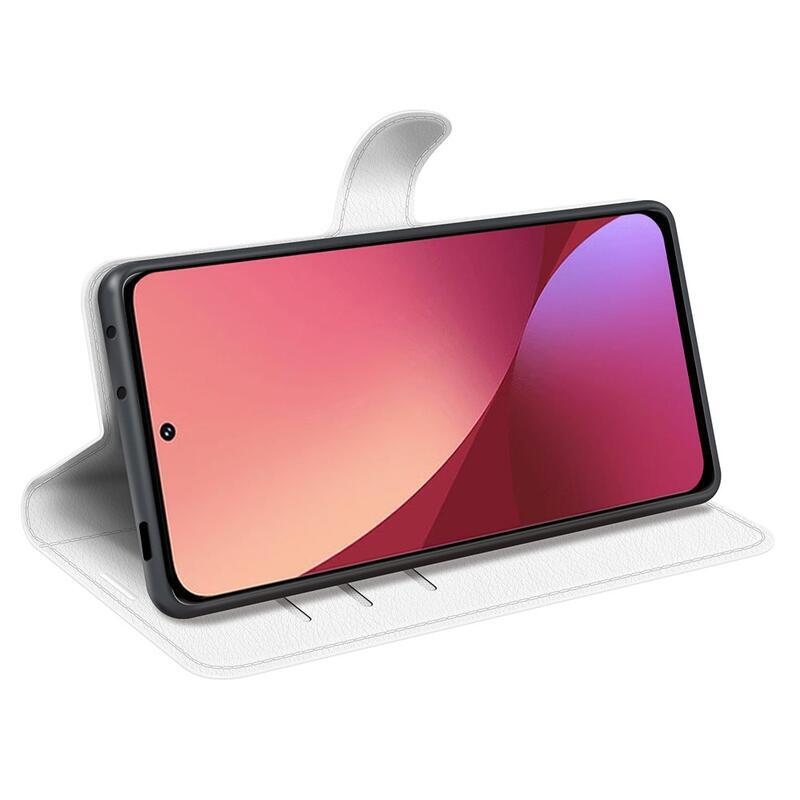 Litchi PU bőr pénztárca tok Xiaomi 12 Pro-hoz - fehér