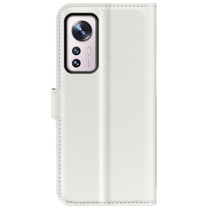 Litchi PU bőr pénztárca tok Xiaomi 12 Pro-hoz - fehér