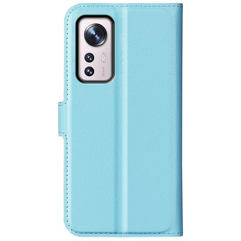 Litchi PU bőr pénztárca tok Xiaomi 12 Pro-hoz - kék