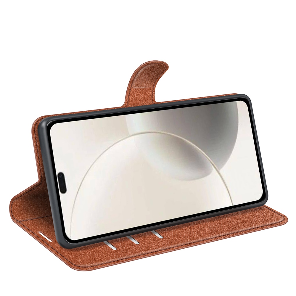 Litchi könyvtáska Honor 400 Smart 5G/4G/Honor X7d - barna színben