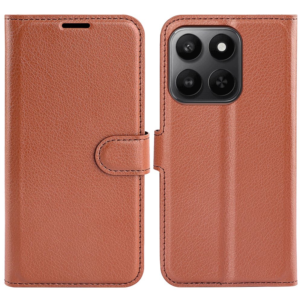 Litchi könyvtáska Honor 400 Smart 5G/4G/Honor X7d - barna színben