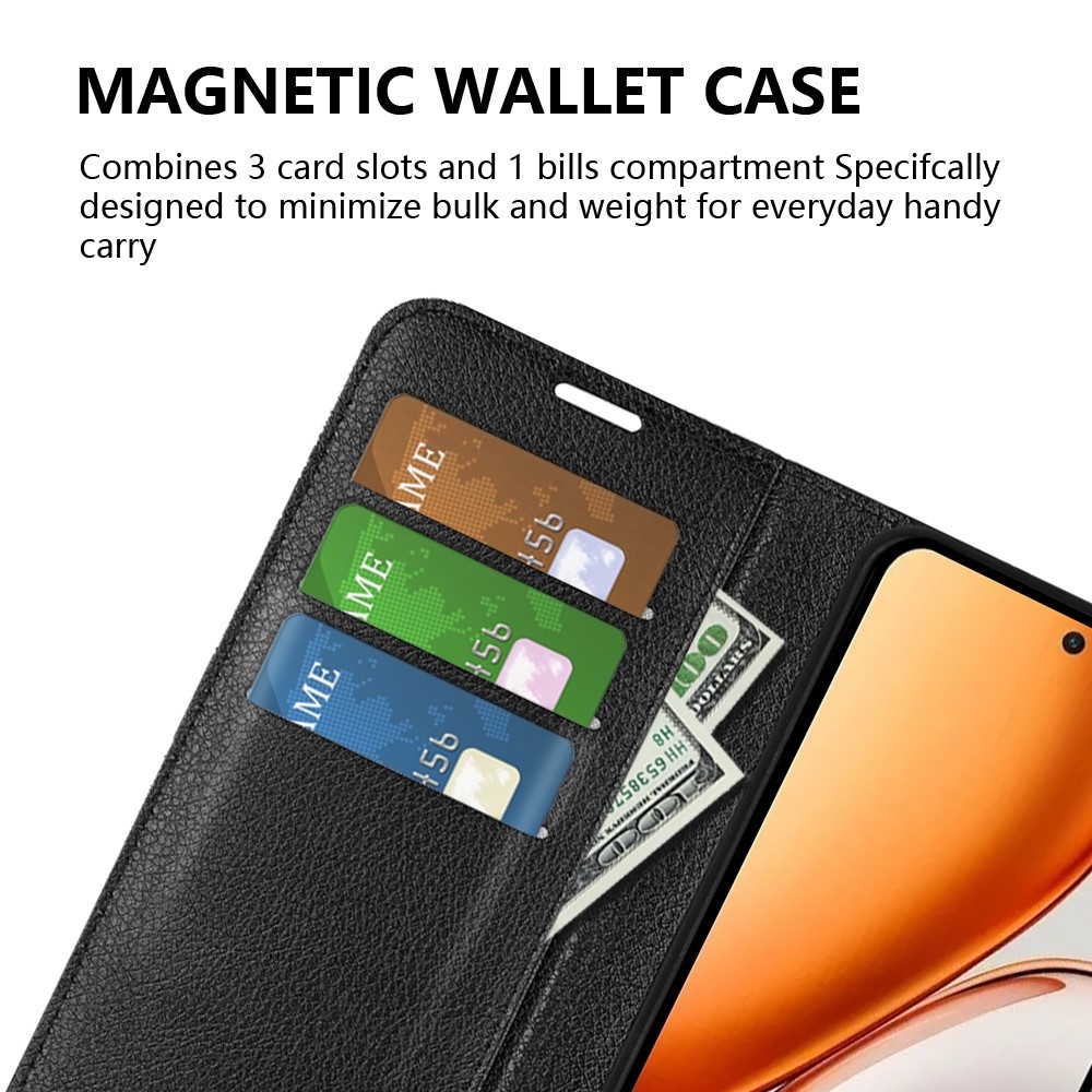 Litchi könyvtáska Honor Magic 8 Lite 5G készülékhez - fekete