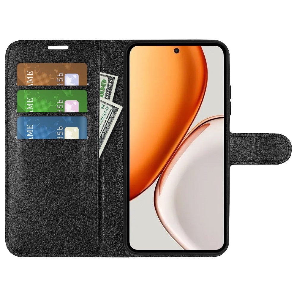 Litchi könyvtáska Honor Magic 8 Lite 5G készülékhez - fekete