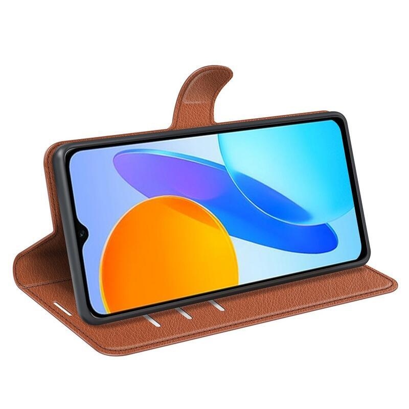 Litchi könyvtáska Honor X8 5G/Honor 70 Lite 5G - barna