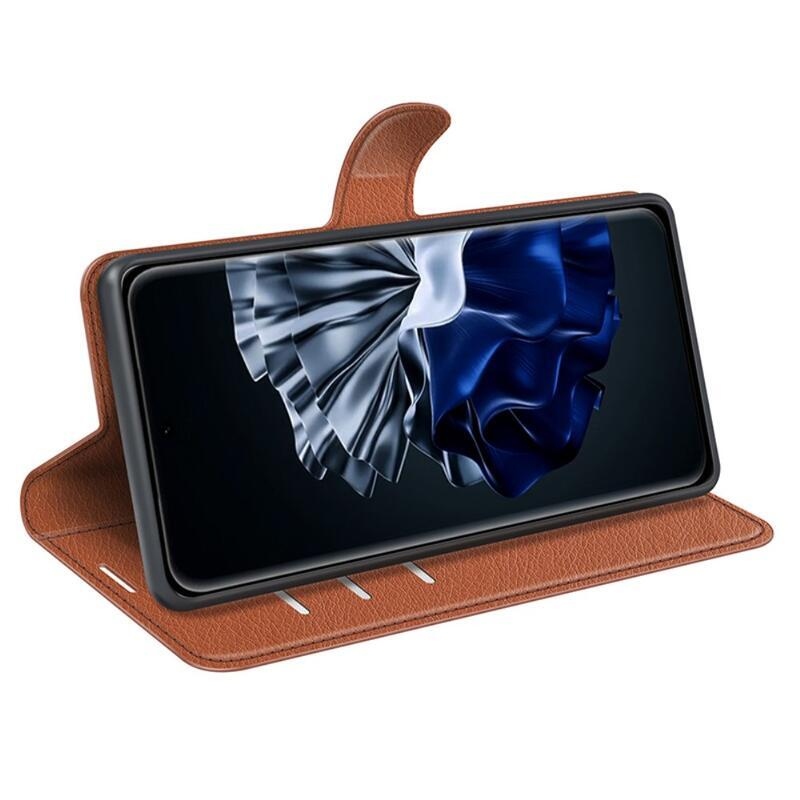Litchi könyv tok Huawei P60 Pro-hoz - barna