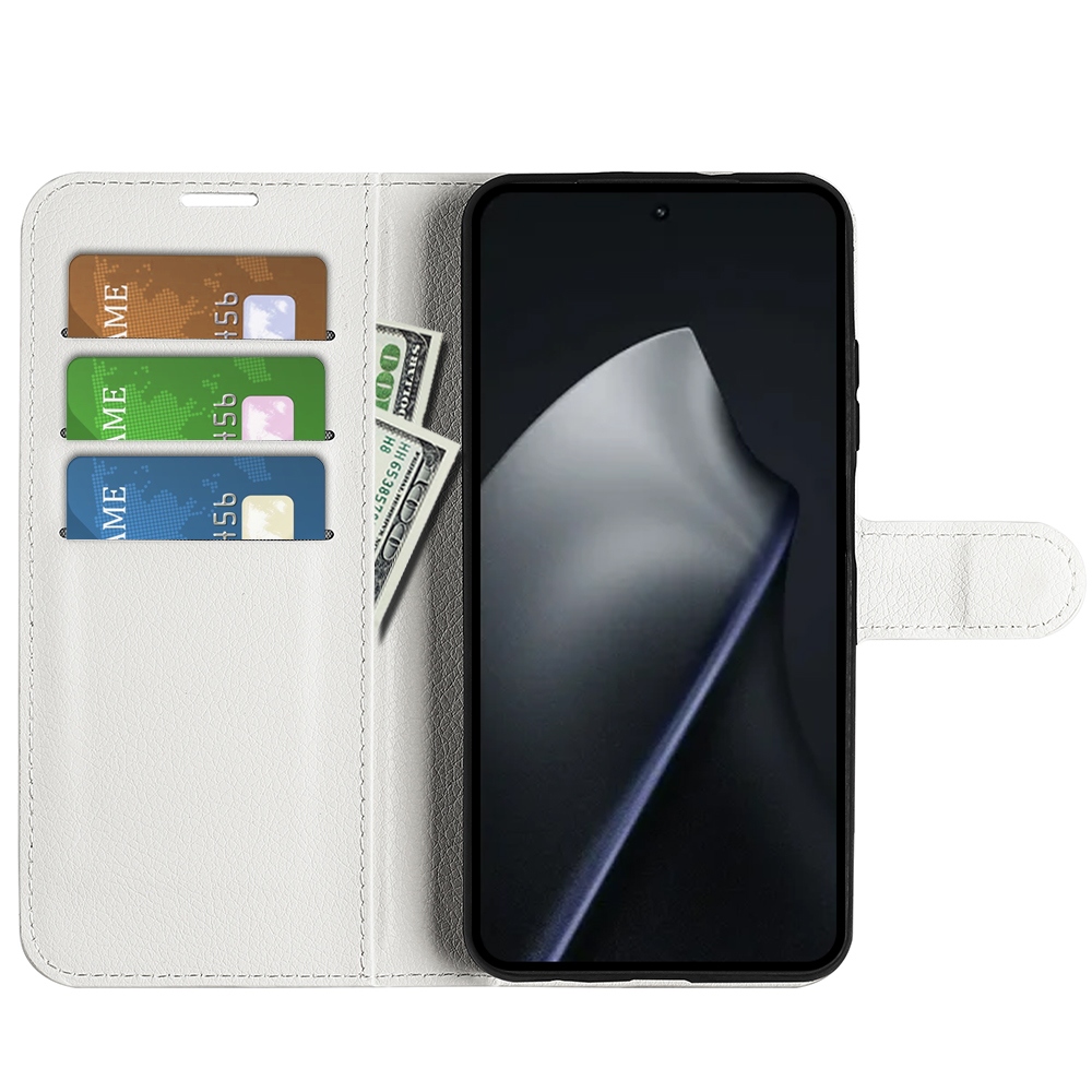Litchi könyvformájú tok a Xiaomi 17T mobiltelefonhoz – fehér
