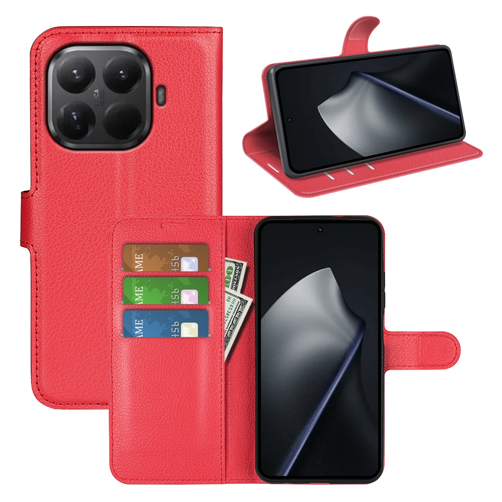 Litchi könyvformájú tok a Xiaomi 17T mobiltelefonhoz – piros