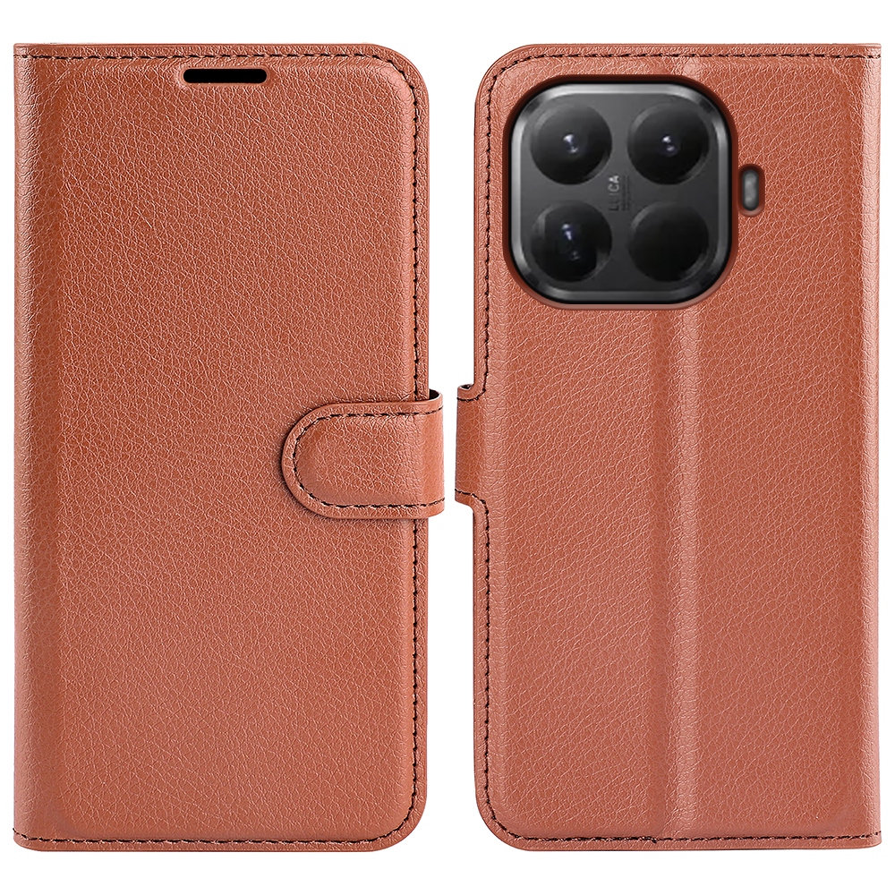 Litchi könyvformájú tok a Xiaomi 17T mobiltelefonhoz – barna