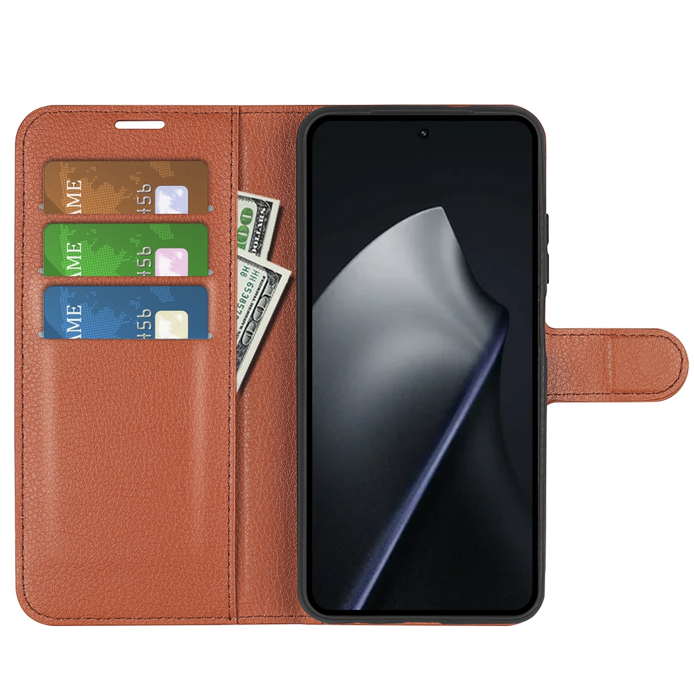 Litchi könyvformájú tok a Xiaomi 17T mobiltelefonhoz – barna
