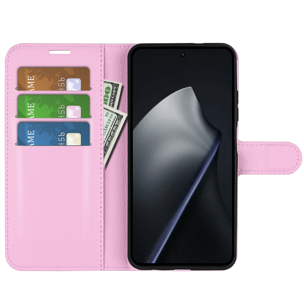 Litchi könyvformájú tok a Xiaomi 17T mobiltelefonhoz – rózsaszín