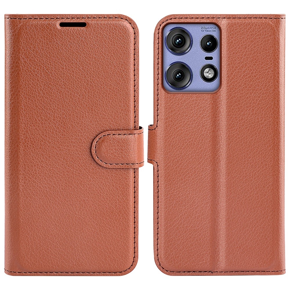 Litchi könyvtáska Motorola Edge 50 Pro 5G készülékhez - barna