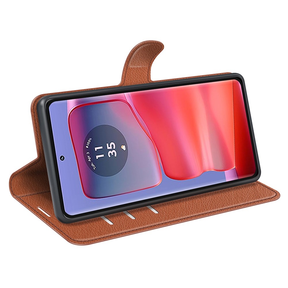 Litchi könyvtáska Motorola Edge 50 Pro 5G készülékhez - barna
