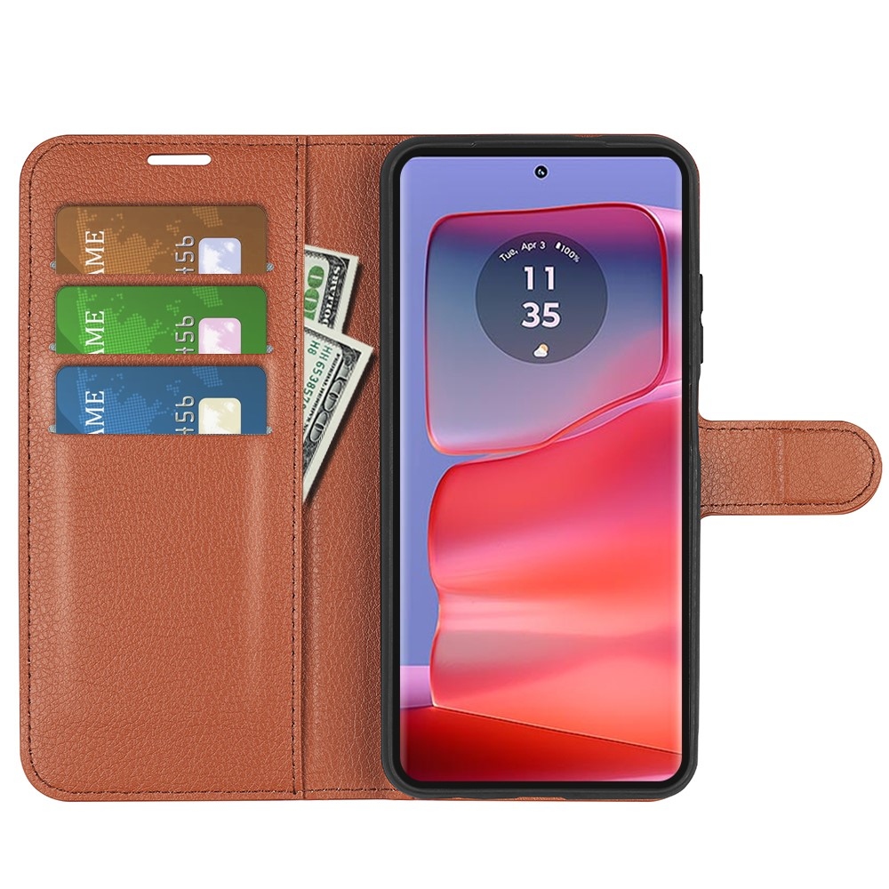 Litchi könyvtáska Motorola Edge 50 Pro 5G készülékhez - barna