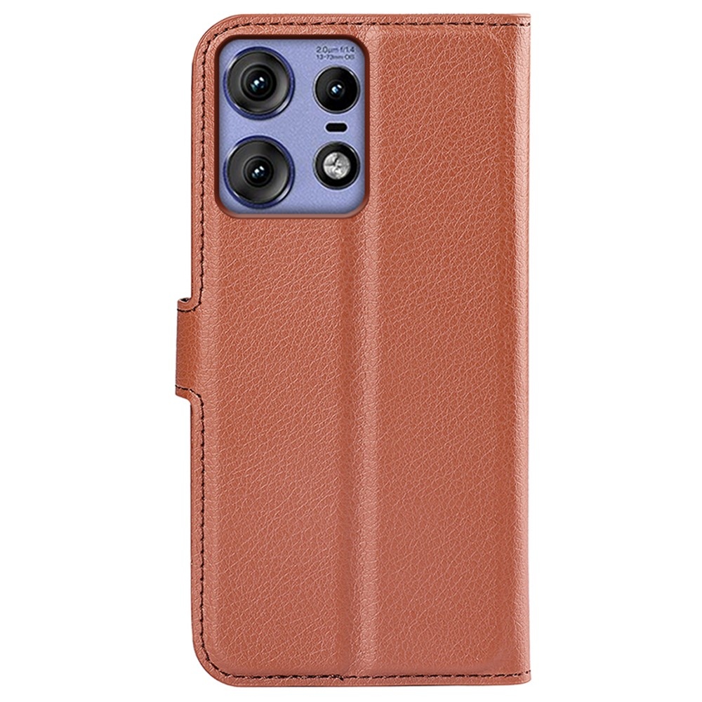 Litchi könyvtáska Motorola Edge 50 Pro 5G készülékhez - barna