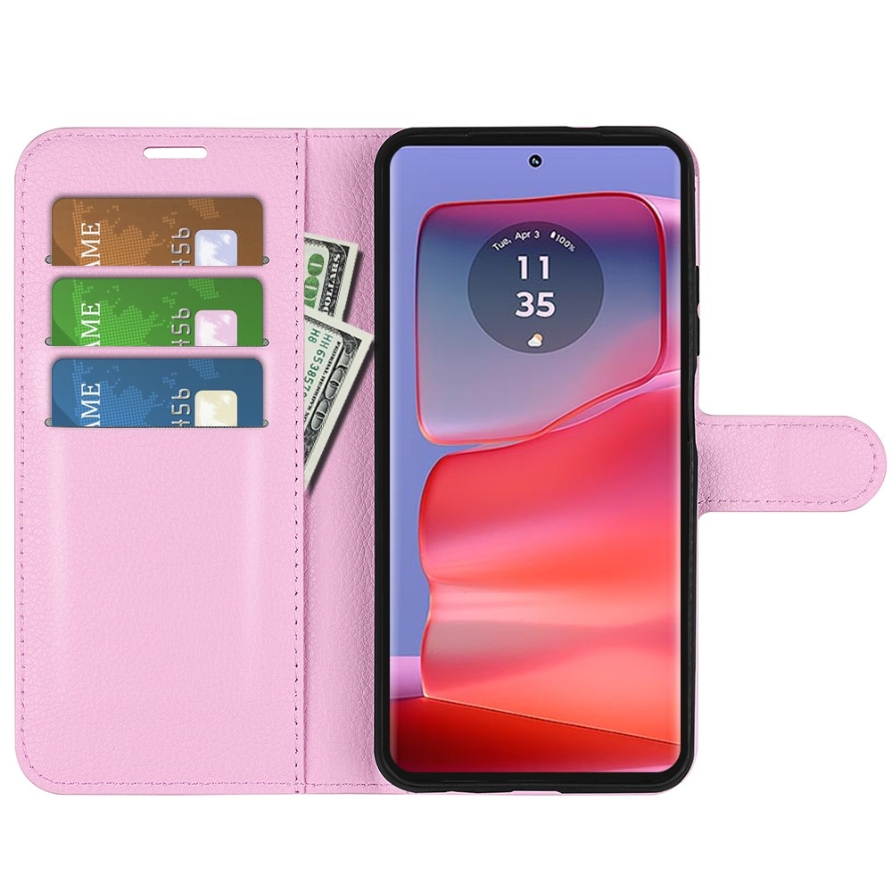 Litchi könyvtáska Motorola Edge 50 Pro 5G - rózsaszínű
