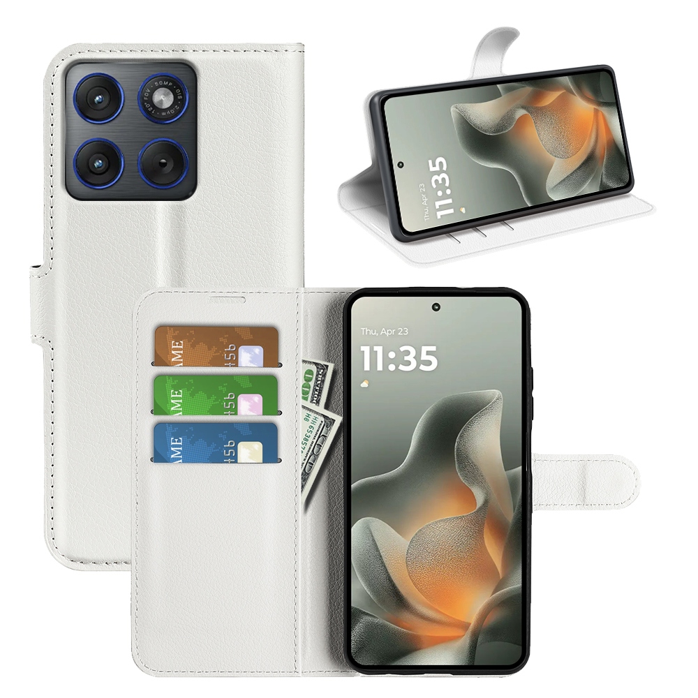 Litchi könyvtáska a Motorola Edge 70 5G készülékhez - fehér