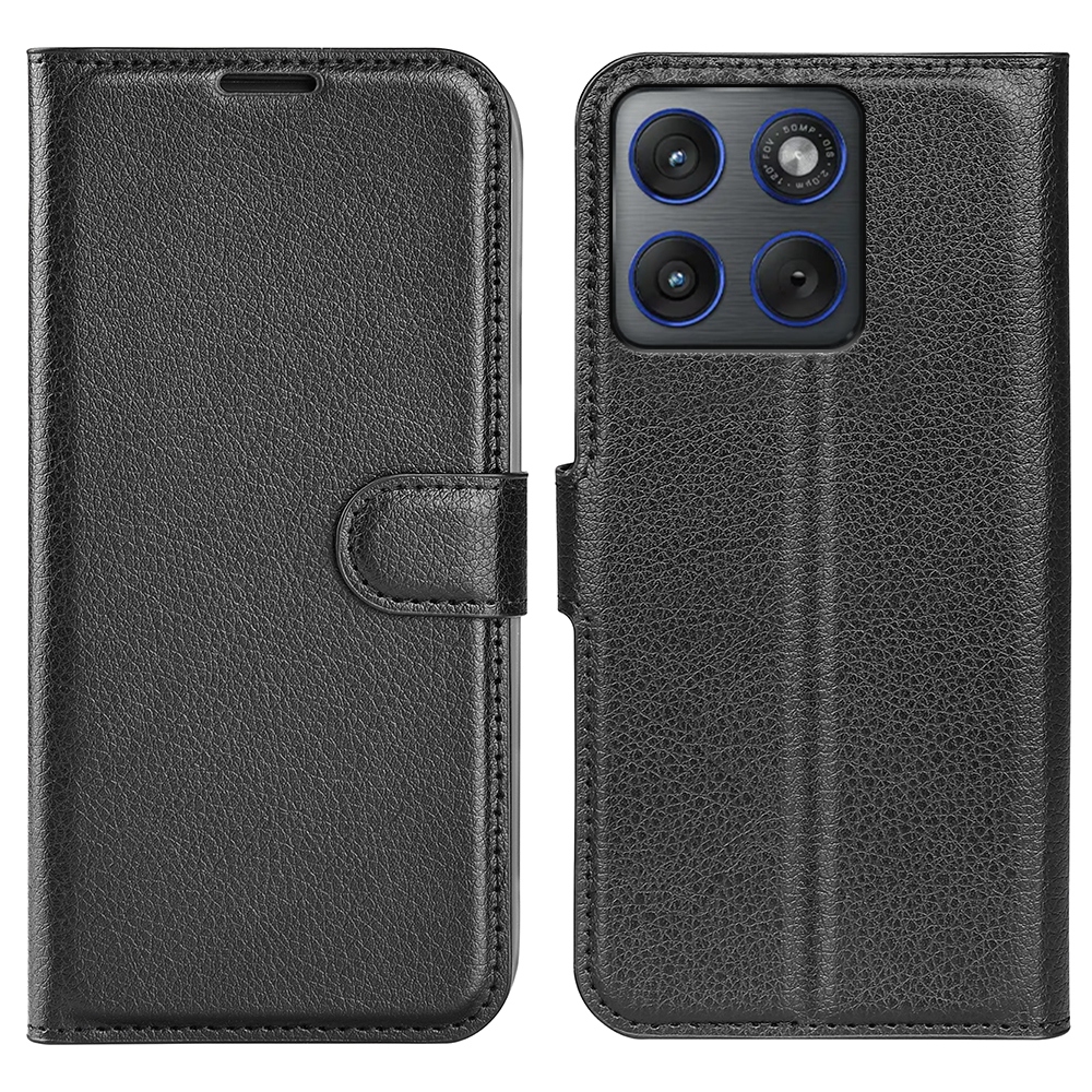 Litchi könyvtáska Motorola Edge 70 5G-hez - fekete