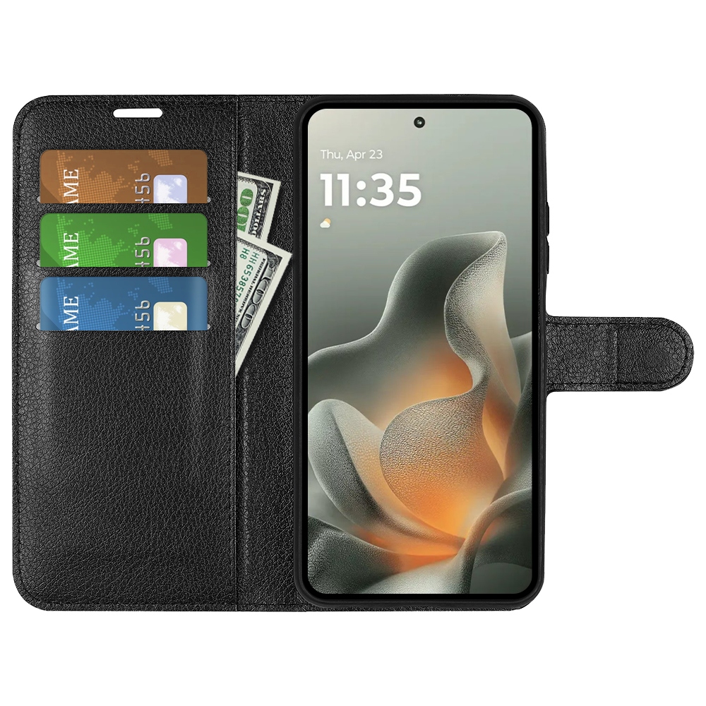 Litchi könyvtáska Motorola Edge 70 5G-hez - fekete