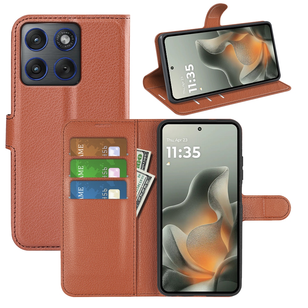 Litchi könyvtáska a Motorola Edge 70 5G készülékhez - barna