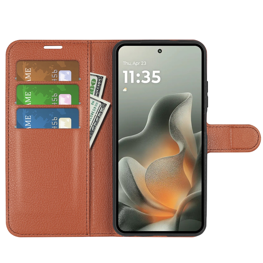 Litchi könyvtáska a Motorola Edge 70 5G készülékhez - barna