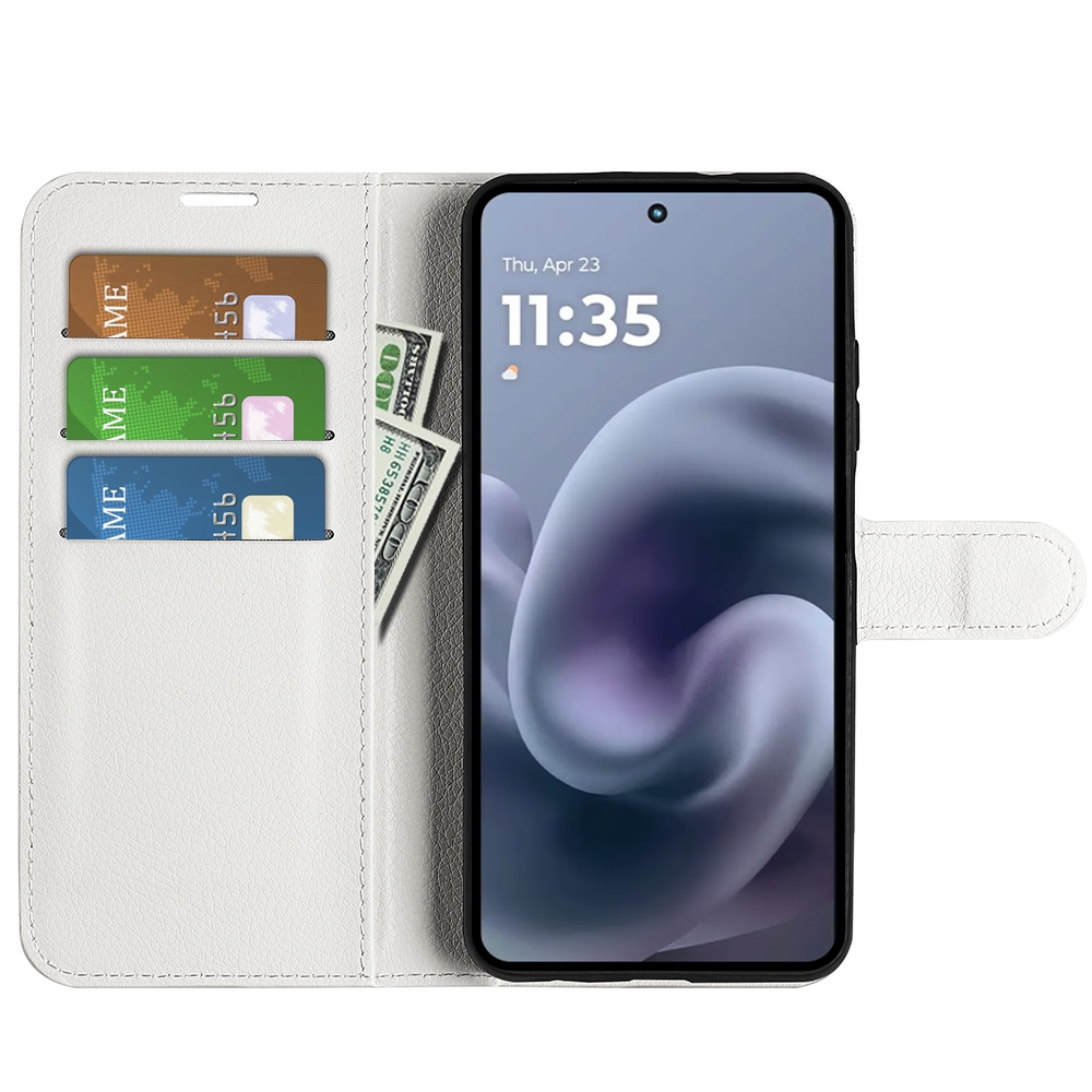 Litchi könyvformájú tok a Motorola Moto G86 Power 5G-hez – fehér