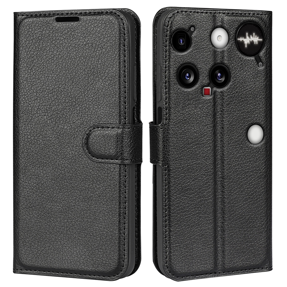 Litchi könyvtáska a Nothing Phone (3) 5G telefonhoz - fekete