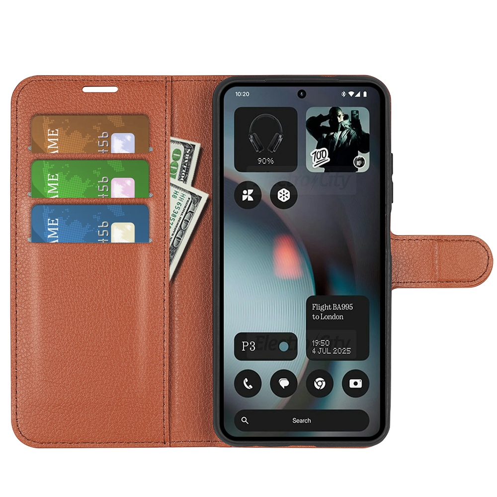 Litchi könyvtáska a Nothing Phone (3) 5G telefonhoz - barna