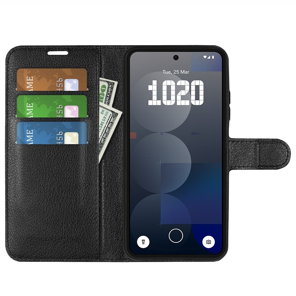 Litchi könyvtáska a Nothing Phone (3a) Pro készülékhez - fekete