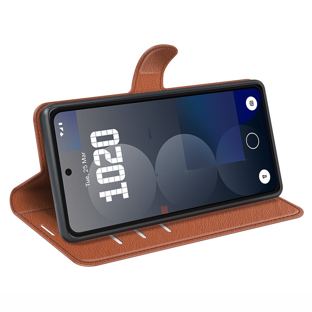 Litchi könyvtáska a Nothing Phone (3a) Pro készülékhez - barna színben