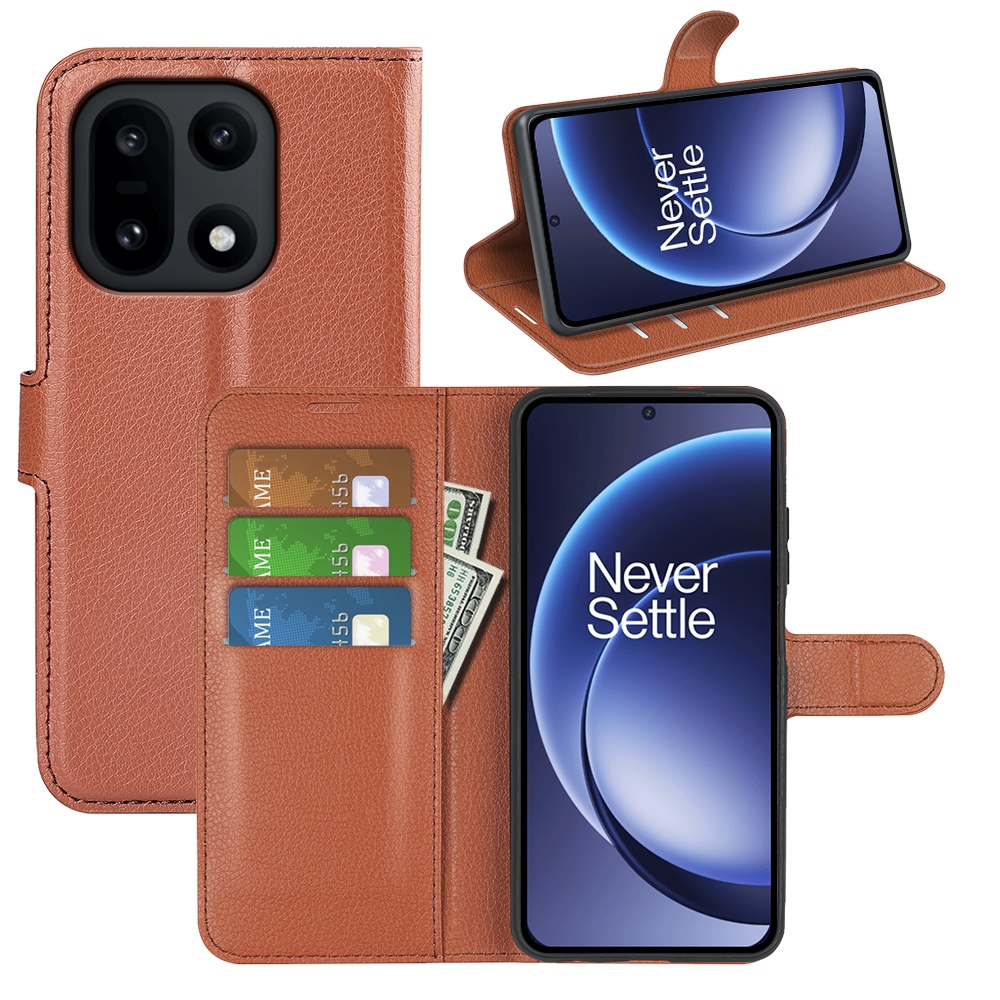 Litchi könyv tok a OnePlus 15 5G-hez - barna