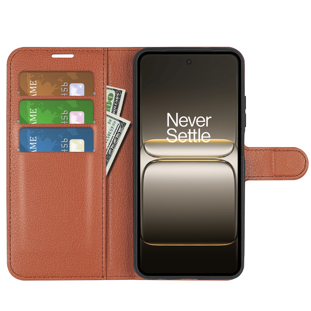 Litchi könyv tok OnePlus Nord 5 5G - barna színben