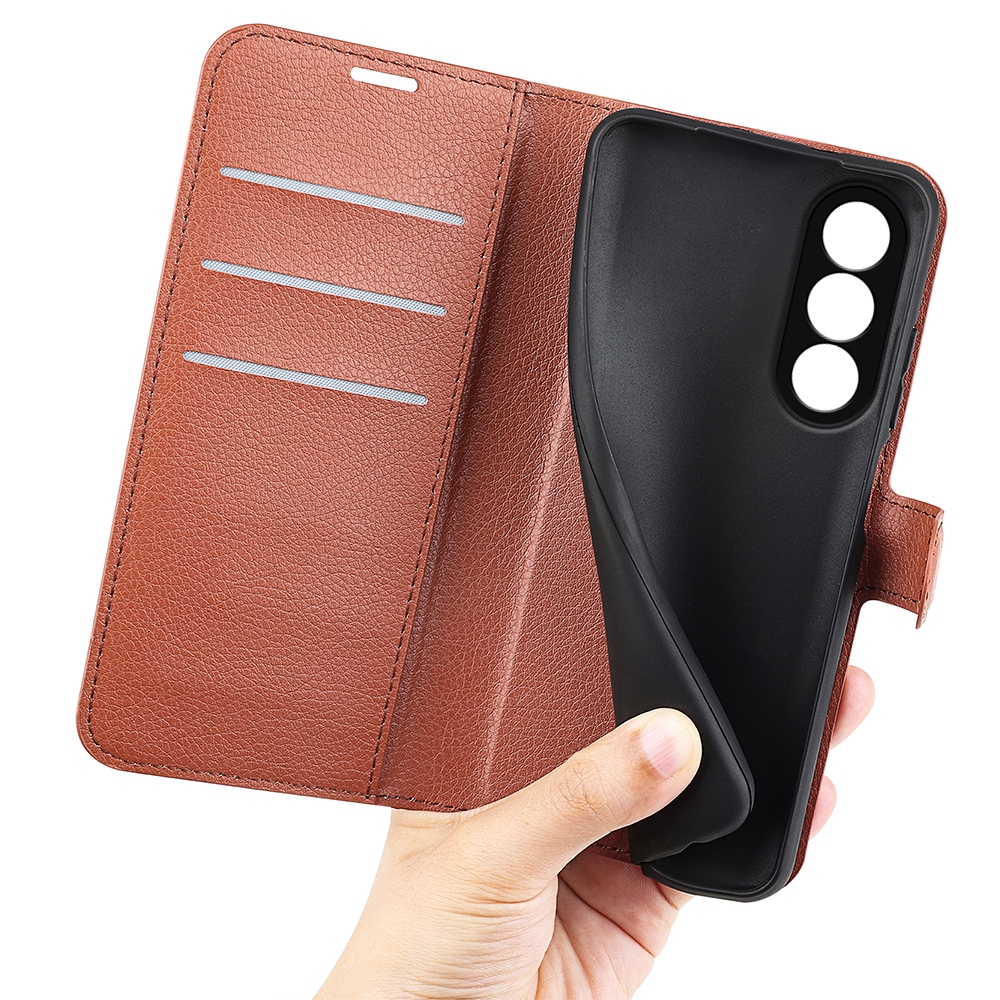 Litchi könyv tok OnePlus Nord 5 5G - barna színben