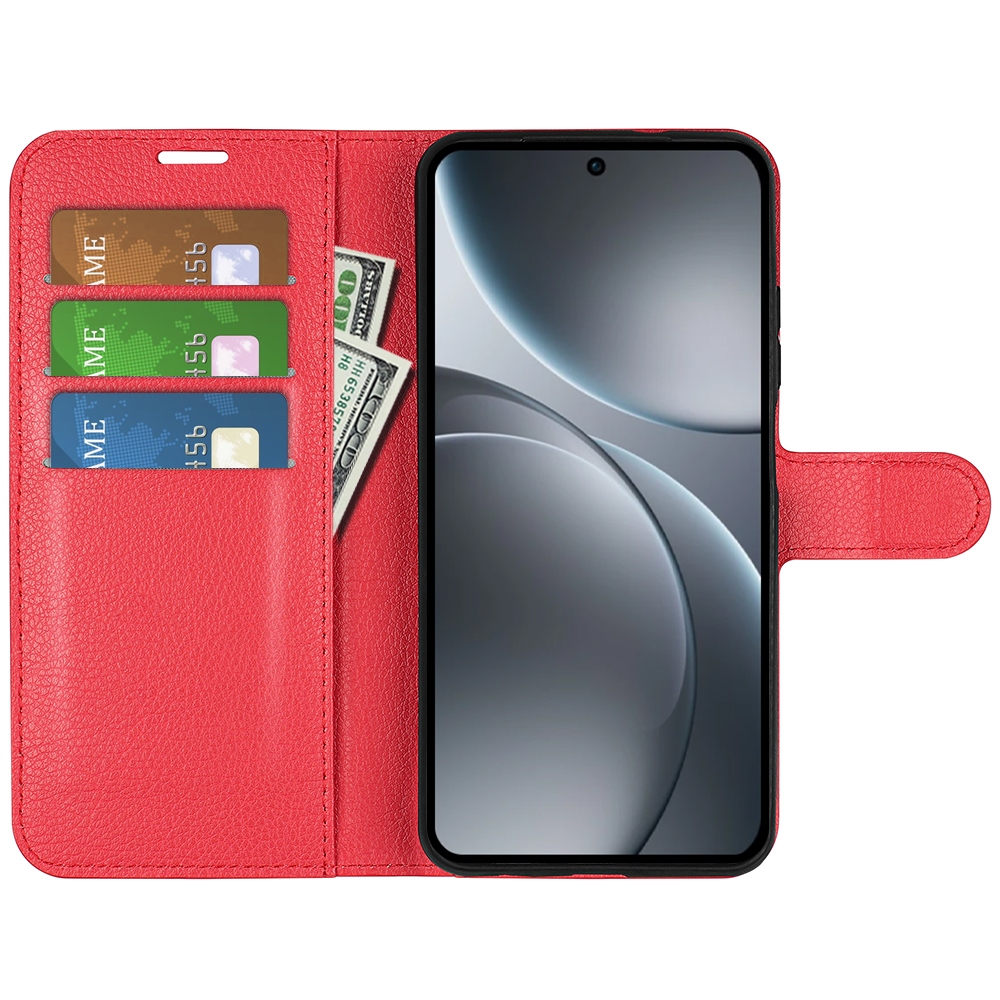 Litchi könyv tok az Oppo Find X9 Pro 5G készülékhez - piros